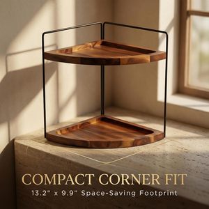 Custom Home Vanity Wooden <b>Corner</b> Shelf 2-Tier Acacia Wood Countertop Counter Makeup Organizer - Product Image 3
