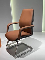 Chaise ergonomique empilable à dossier moyen pour visiteurs et bureau à domicile, en cuir PU résistant aux rayures, mousse haute résilience, finition polie, directement de l'usine