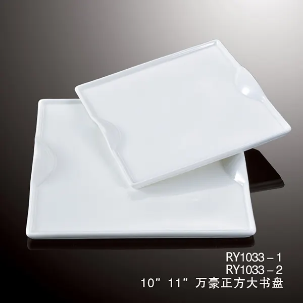 أواني طعام فاخرة غير منتظمة مربعة طبق عشاء سيراميك أشكال بيضاء لأطباق المطاعم