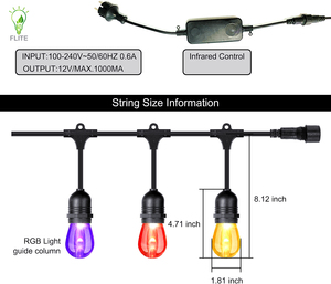 48FT Color Changing <strong>LED</strong> <strong>String</strong> Lights with 15pcs S14 <strong>RGB</strong> Bulbs Waterproof for Backyard Halloween Holiday Party Decor - Product Image 5