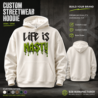 Hoodie Streetwear Heavyweight dengan Logo Grafis Custom, Sablon Berkualitas Tinggi, OEM, MOQ Rendah, 380GSM, Putih, Oversized, Model Pullover