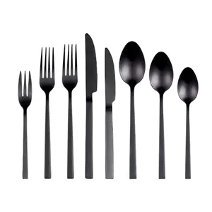 Heavy Thick Handle Banquet Flatware Stainless Steel 18 10 Matte Black Wedding Cutlery Set