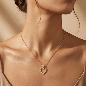 Collar con colgante de cadena de acero inoxidable 316 con circonita cúbica en forma de corazón hueco romántico para mujer, regalo de joyería de moda. - Product Image 2