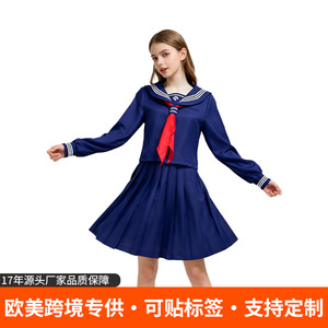 Costume de Cosplay Deepwater Hinako Sailor, ensemble trois pièces pour jeu d'anime, tenue féminine bleue avec cravate rouge - Product Image 5