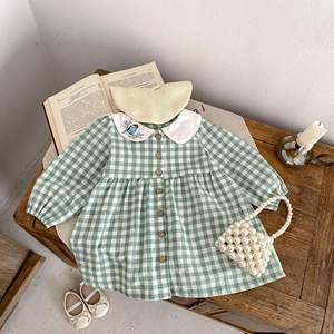 Robe à carreaux pour petites filles, manches longues, en coton, pour bébés filles, collection Printemps - Product Image 5