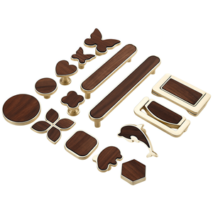 Tiradores de Estilo Song con Base de Aleación de Zinc y Madera de Nogal para Armarios, Cajones, Zapateros y Muebles - Product Image 1