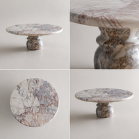 Table basse ronde en marbre rose éléphant naturel avec piétement sculpté bombé, table centrale en pierre pour salon, vente en gros
