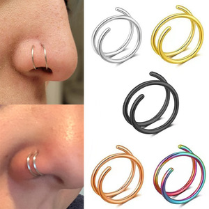 Joyería corporal de moda Cartílago de La Oreja Piercing de fosa nasal Anillo de aro <span class=keywords><strong>doble</strong></span> Anillo de nariz espiral chapado en oro - Product Image 2