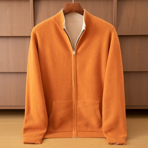 Cardigan Invernale da <span class=keywords><strong>Uomo</strong></span> in <span class=keywords><strong>Cashmere</strong></span> Marrone Spesso, Manica Lunga, Anti-Pilling, Traspirante, con Cerniera, Produzione ODM - Product Image 1