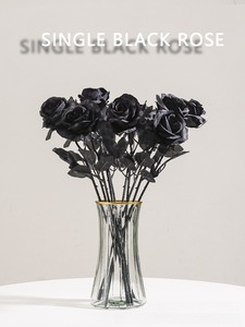 발렌타인 데이 및 할로윈 촬영 소품 고딕 스타일 퓨어 블랙 인공 장미 꽃다발 꽃 장식 - Product Image 5