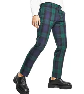 Pantalones ajustados de tela elástica para hombre, pantalones de vestir de negocios, color verde, diseño personalizado