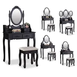 Classic Dressing Table Wooden Black/White Makeup Vanities for Girls