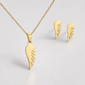 New Fashion Bridal Wedding Gift 14K Gold Plated Stainless Steel Fish Bone <b>Wing</b> Horse Flower Pendant Necklace <b>Earrings</b> Jewelry - Product Image 2