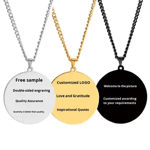 Collane con Ciondolo Personalizzabile con Incisione Gratuita di Nome, Logo o Informazioni, in Acciaio Inossidabile con Catena Gratuita da <span class=keywords><strong>24</strong></span> Pollici per Uomo e Donna - Product Image 2