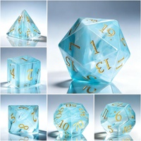 Lot de 7 dés polyédriques carrés personnalisés en verre et pierres précieuses bleu ciel (D4-D20) pour jeux de rôle D&D et jeux de société