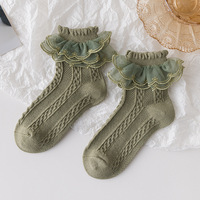 2024 Lolita chaussettes fille dentelle moelleux chaussettes enfants pur coton printemps automne mince tricot style fille danse froufrous robe bébé chaussettes