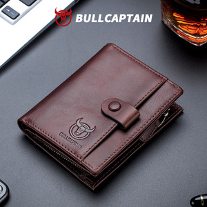 BULLCAPTAIN Genuine Leather <b>Wallet</b> <b>for</b> <b>Men</b> Cowhide Leather Bifold Purse Vintage Snap Zipper Coin Pocket <b>RFID</b> Blocking <b>Wallet</b> - Product Image 1