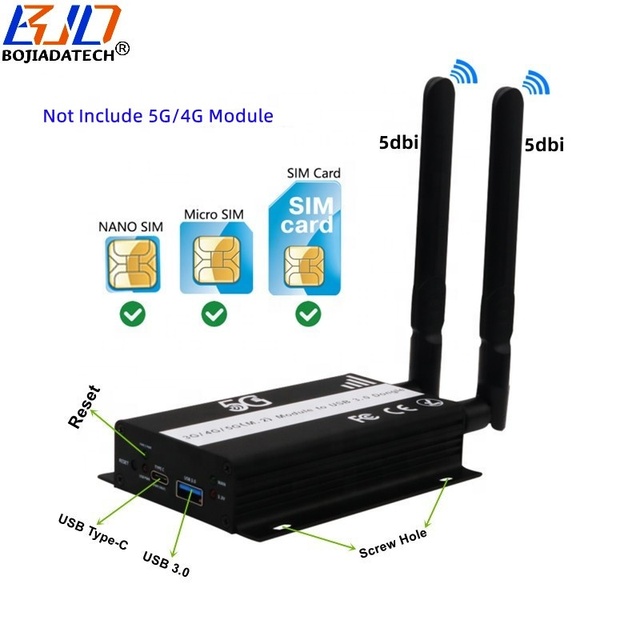USB 3.0 NGFF M.2 Key B Wireless Adapter 1 SIM Card Slot 2 Antennas & Protection Case for 5G 4G LTE GSM WWAN Module Modem