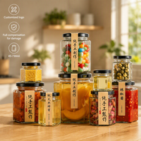 Pot en verre hexagonal de qualité alimentaire, bouteille en verre pour miel, capacité pour sauces et confitures, couvercle hermétique pour bonbons, chocolat, aliments pour animaux de compagnie, pot de stockage
