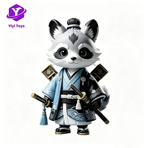 Figura de acción de resina pintada a mano con patrón japonés de Tanuki Samurai Chibi Kawaii, doble katana, para caja sorpresa, venta caliente de fábrica - Product Image 1