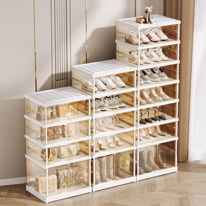 Double Row <strong>Foldable</strong> PP Waterproof <strong>Shoe</strong> Organizer Box <strong>Shoe</strong> <strong>Rack</strong> for Sneakers Plastic Storage Containers Bins Lids Closet Bedroom - Product Image 5
