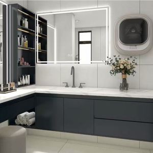 Meuble-lavabo de salle de bain en bois de style moderne et simple de la série grise avec miroir intelligent, fabrication en usine - Product Image 2