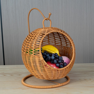 Panier en rotin <span class=keywords><strong>plastique</strong></span> de grande capacité personnalisé, fait à la main, style écologique, paniers de rangement durables pour fruits et pain - Product Image 1