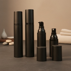 Stock 15ml 30ml 50ml Cosmetic Lotion Matte <b>Black</b> 15g 30g 50g Packaging Cream Bottle <b>Black</b> Airless <b>Pump</b> Bottle - Product Image 1