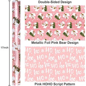 Pink Christmas Wrapping <b>Paper</b> 17x33 Feet Double Sided Eco Friendly Gift <b>Wrap</b> For Kids Holiday Craft - Product Image 3