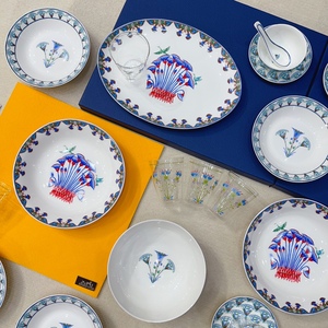 Juego de cena de porcelana de hueso de estilo europeo colorido con placa de cargador de porcelana con patrón de planta hecha de cerámica - Product Image 6