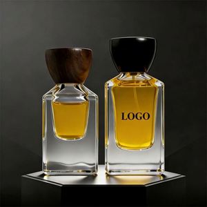 High End <b>Empty</b> Luxury Clear Glass Perfume <b>Bottle</b> 30ml 80ml with Custom Logo & Unique Wooden/Black Cap Reusable <b>Spray</b> <b>Bottle</b> - Product Image 1