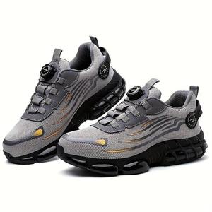 Chaussures de sécurité pour hommes avec boucle rotative durable, antidérapantes, baskets de travail avec embout en acier et semelle intérieure en PU, design respirant et anti-perforation - Product Image 5