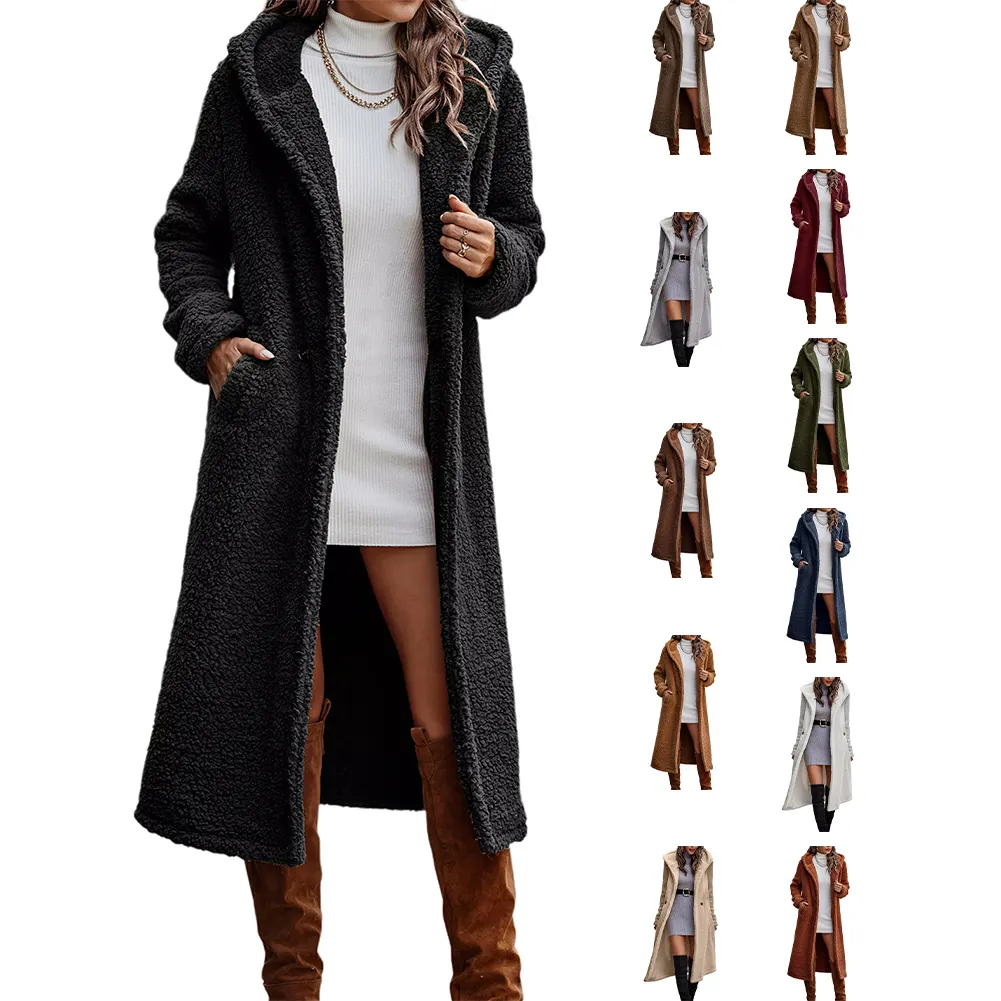 Ladies Casual Fluffy Outwear Fashion Thick Fur Teddy Long Wool Over Coat for Women