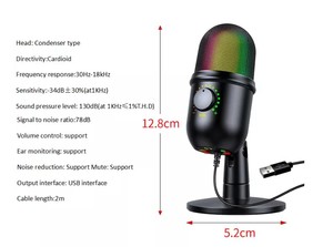 V5 Micro Podcast Phòng Thu Có Dây Micro Ngưng Tụ Usb Để Bàn Ghi Âm Luồng Usb Micro Chơi Game RGB Khử Tiếng Ồn - Product Image 5