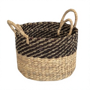 Wholesale Sustainable Natural Water Hyacinth Foldable <b>Wicker</b> Storage Basket Rattan Bamboo Straw Cloth <b>Bin</b> for Displaying - Product Image 1