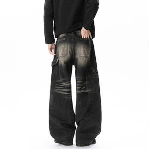 Retro Distressed Lumber <strong>Worker</strong> Style Pants - Street Style with Multiple Pockets High-quality Loose Straight <strong>Jeans</strong> for <strong>Men</strong> Women - Product Image 6