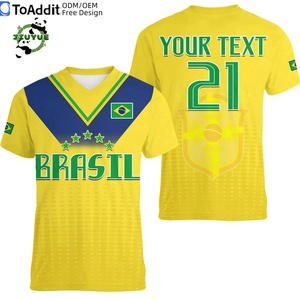 Großhandel Maßgeschneiderte Designer Hochwertige Brasilien Unisex Fußballtrikots Vamos Blau V-Ausschnitt Fußballtrikot - Product Image 3