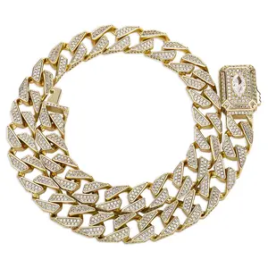 Kalung emas berlapis tembaga 13MM baru kalung Kuba trapesium gesper musim semi perhiasan emas