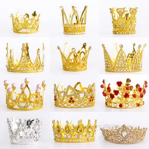 Wholesale Baking Supplies Cake Accessories Gold Silver Metal Crown With Pearls Wedding Party Supplies
