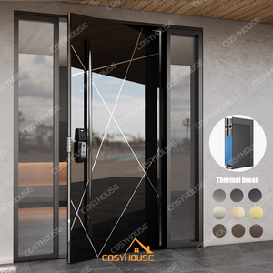 <span class=keywords><strong>Porte</strong></span> <span class=keywords><strong>d</strong></span>'<span class=keywords><strong>entrée</strong></span> <span class=keywords><strong>de</strong></span> sécurité moderne à charnières latérales avec serrure intelligente, panneau en verre noir ou en acier inoxydable brillant - Product Image 3