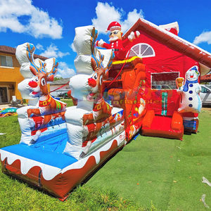 Castillo inflable comercial grande con tobogán y zona de saltos, combinado con la cabaña de Santa Claus, para uso en seco o mojado, castillo hinchable navideño. - Product Image 5