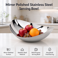 Bol à salade en acier inoxydable poli miroir, assiette à fruits, plateau à dessert pour la cuisine, le salon et la présentation des aliments