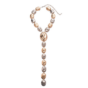 Collier à pampilles ovales plissées de style métallique, transfrontalier Europe-Amérique, luxe léger, haut de gamme, chaîne en bambou, personnalité sportive - Product Image 5