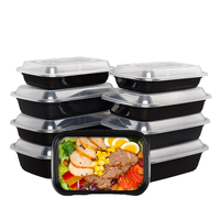 Boîtes repas jetables carrées noires en PP à 1 compartiment personnalisables avec couvercle pour gaufrage et vernissage
