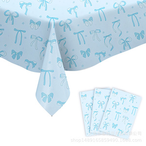 Bow Themed Party <b>Tablecloth</b> Set Plastic Paper <b>Rectangle</b> Birthday Decoration Props High Quality Venue Setup Supplies - Product Image 3