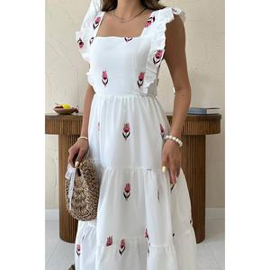 Vestido largo de lujo sin mangas con volantes en fucsia, talla XL, con forro, talla única, al por mayor - Product Image 2