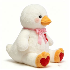 Peluche de Pato Blanco Personalizado - Juguete de Peluche Suave y Esponjoso con Lazo de Satén Rosa y Corazón Rojo - Product Image 3