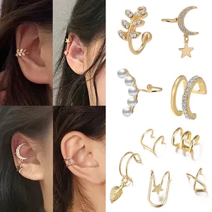 Free Sample Gold Star Leaves Non-Piercing Ear Clip Earrings Jewelry For Women Girl Simple Cartilage Ear Cuffs