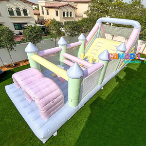 Maison de rebond <span class=keywords><strong>rose</strong></span> arc-en-ciel en PVC de qualité commerciale parcours d'obstacles intérieur/extérieur et grand toboggan avec jeux d'escalade - Product Image 2
