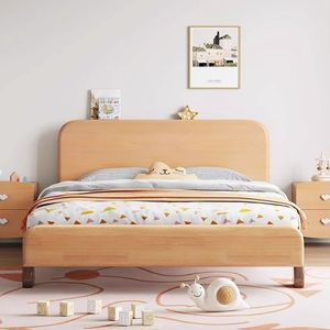 모던 북유럽 스타일 원목 아동 침대 미니멀리스트 둥근 모서리 어린이 싱글 플랫폼 침대 프레임 (남아 여아용) - Product Image 4